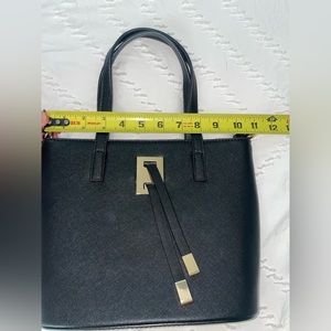 EUC Small black tote/purse with striped lining